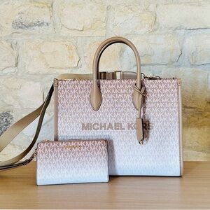Michael Kors Mirella Medium East West Tote Crossbody Handbag + Wallet NWT Ombre